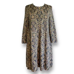 J McLaughlin Womens Dress Sz L Metallic Knit Baroque Floral Gray Gold Shift